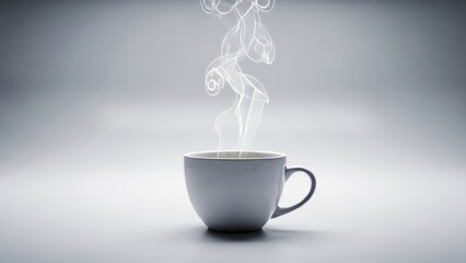 Steaming hot cup of coffee on a clean white background