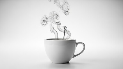 Steaming hot coffee cup on a clean white background