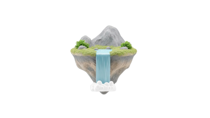 Floating island with waterfall and mountains
