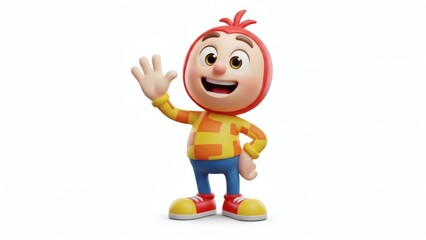 Cartoon character waving hand with bright smile