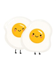 Two Happy Fried Eggs with Smiling Faces Illustration.
