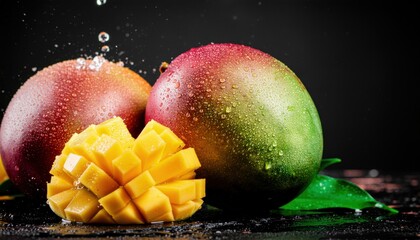Fresh Mangoes with water.