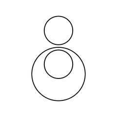 A minimalist black and white illustration of two circles stacked vertically, with a smaller circle nested inside the larger bottom circle.