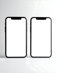 Two modern smartphones with blank screens for app mockup.