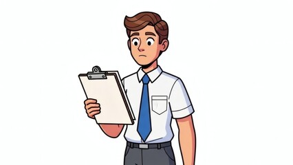 Man holding clipboard and looking confused