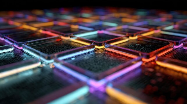 Abstract futuristic glowing square grid background - Powered by Adobe