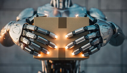 The logistics industry for shipping and sorting goods uses modern robotic technology systems.