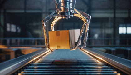 The logistics industry for shipping and sorting goods uses modern robotic technology systems.