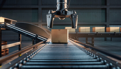 The logistics industry for shipping and sorting goods uses modern robotic technology systems.