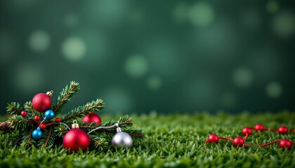 Festive Christmas Tree Branch with Ornaments Night Green Scene