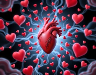 Floating Heart with Circulatory Elements Ethereal Glow