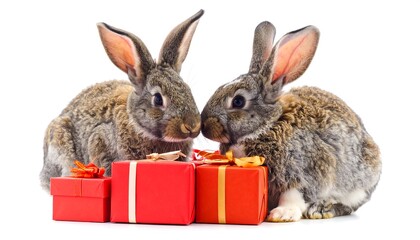 Two Rabbits with Red Gifts - A Celebration of Joy and Giving.