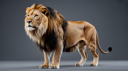 Obraz premium Majestic male lion standing proudly against a neutral background