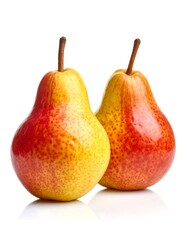 Two Ripe Red and Yellow Pears on White Background.