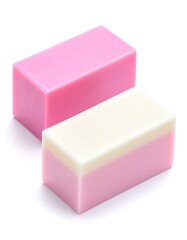 Two Rectangular Soap Bars - Pink and Pink with White Layer.