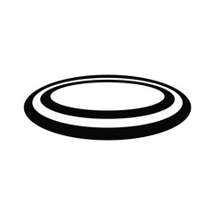 A minimalist black and white graphic illustration of a frisbee in motion, with concentric rings indicating movement.