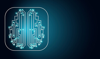 AI Brain Icon Digital Circuit Technology Background