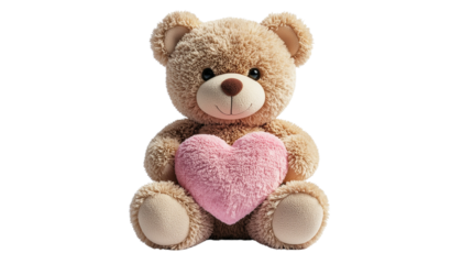 Cute teddy bear holding a pink heart isolated on transparent background, a sweet and adorable plush toy for valentines day or any special occasion
 isolated on solid background4