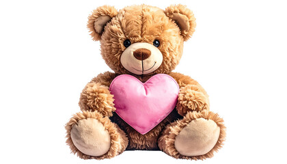 Cute teddy bear holding a pink heart isolated on transparent background, a sweet and adorable plush toy for valentines day or any special occasion
 isolated on solid background