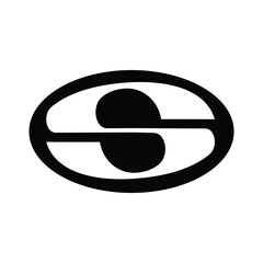 Abstract black and white oval logo with a stylized symmetrical symbol resembling an 'S' or intertwined shapes.
