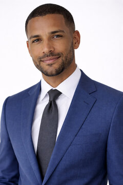 Professional Business Man Portrait in Blue Suit on Light Background