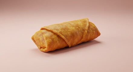 Delicious Golden Fried Spring Roll on Pink Background, Crispy Asian Appetizer