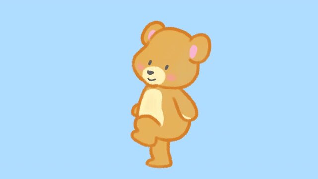 Cute teddy bear toy walking like a baby. Hand drawn doodle cartoon walk cycle animation. Seamless loop on a transparent alpha channel.