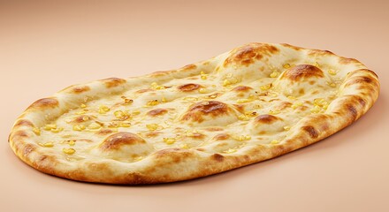 Freshly Baked Golden Garlic Flatbread with Blistered Crust and Melted Butter, Ready to Serve