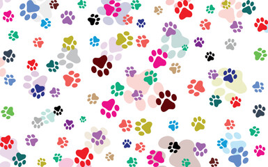 Paw Prints Background. Cute pets and Dogs pets paw print isolated on white background.