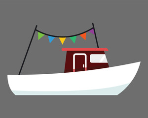 colorful boat with pennant line on gray background