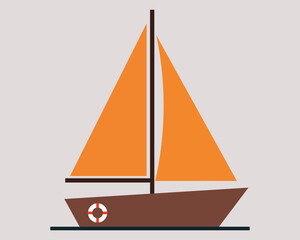 Brown sailboat with orange sails on water  nautical vessel