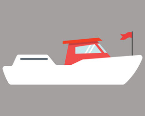 simple illustration of a white boat with red cabin and flag