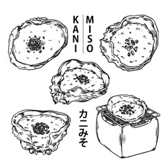 Set of hand drawn Japanese Crab Kani Miso outline drawing illustration