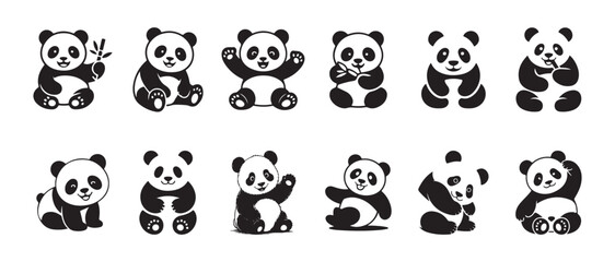 Playful panda illustrations, cute panda icons, simple panda art, happy character set © FARJANAAKTER