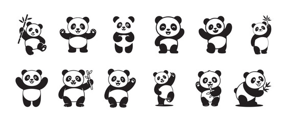 Funny panda graphics, cute panda art, cheerful panda icons, playful character set © FARJANAAKTER