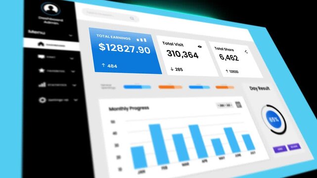 Business admin dashboard panel showing data growth and earnings digital animation