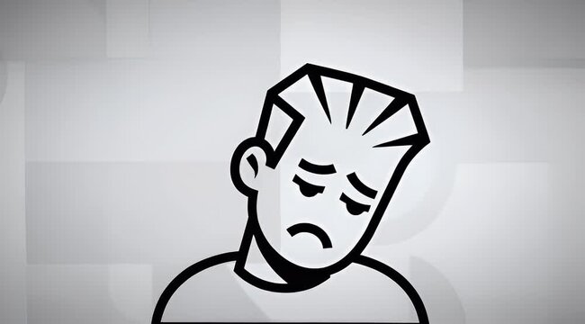 A black and white cartoon illustration of a sad or dejected man with his head tilted to the side, expressing sorrow or disappointment.