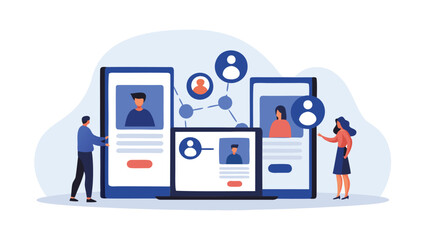 People interacting with large mobile devices for networking and profile connections