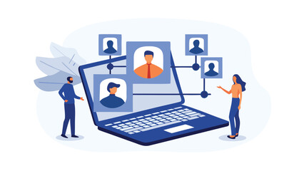 People connecting through technology and teamwork on laptop