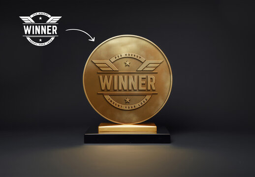 Golden Trophy With Carved Logo Mockup