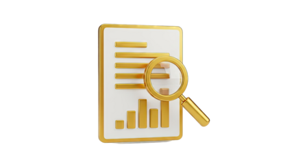 Golden Magnifying Glass Over Financial Report with Bar Chart