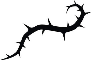 Thorny Branch Silhouette Illustration  Sharp Thorn Vine in Black Silhouette , Abstract Thorn Stem Design, Prickly Branch with Thorns Graphic, Minimalist Thorn Branch Artwork. © Sheikh