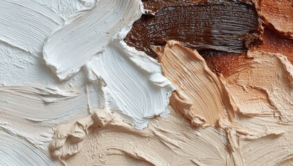 Close-up of Textured Impasto Oil Paint Strokes in Neutral Earth Tones.