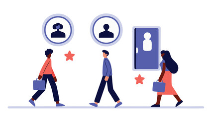 Diverse professionals walking with digital profiles