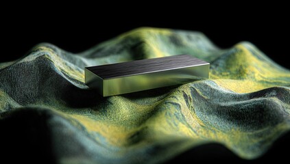 Metallic block on abstract fabric