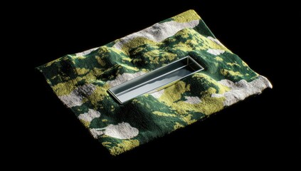 Metallic tray on textured fabric