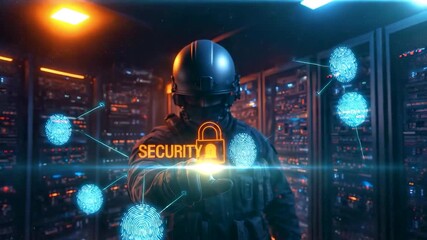 Cybersecurity Specialist Monitoring Network Protection Systems Inside Data Center with Digital Threat Analysis and Secure Infrastructure Control