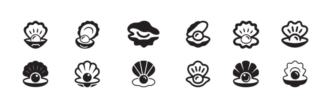 Minimalist oyster pearl icon pack variety of shell shapes and sizes for branding and web interface