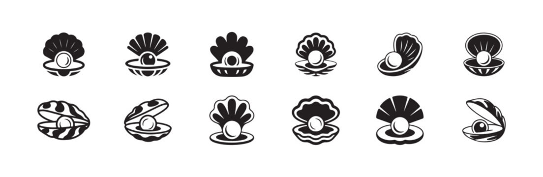 Diverse oyster pearl vector icons set unique shell styles for modern web and mobile applications