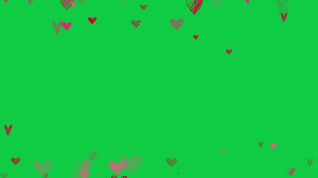 valentines day doodle hearts border frame isolated green screen animation,chroma key love and romantic valentine social media overlay motion design element
